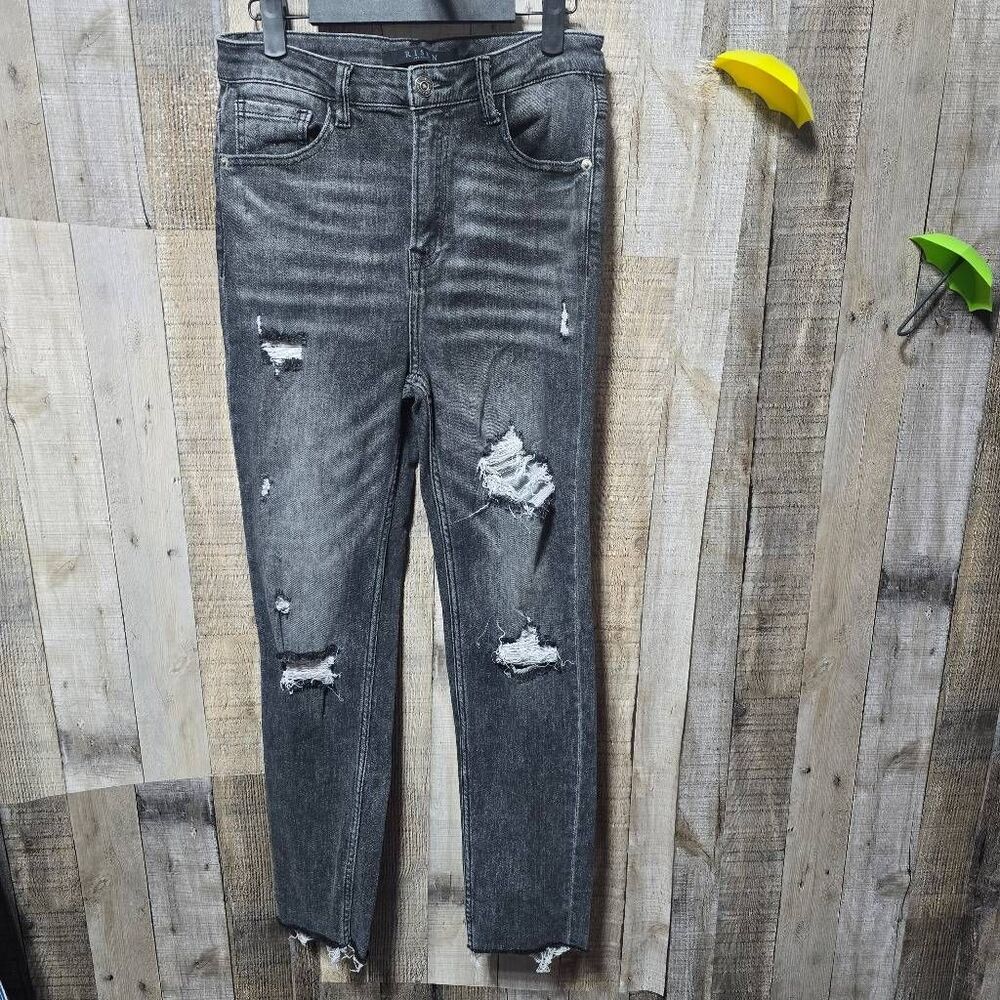 Risen Washed Black Distressed High Rise Skinny Jeans 28/7